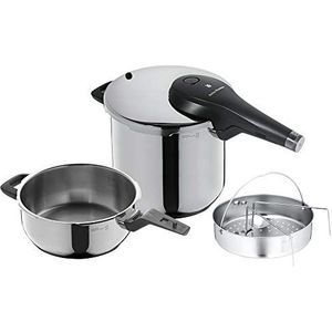 WMF Perfect Premium 3 stuks inductiekookpan 6,5 l + 3 liter met inzetset, Cromargan roestvrij staal, 2 kookstanden, draaibare knop