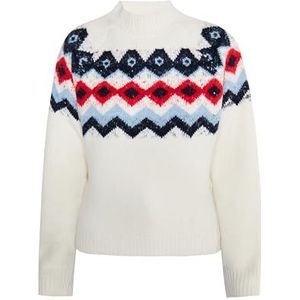 KIANNA Gebreide trui voor dames, wit wol, meerkleurig, M-L, Witte wol veelkleurig