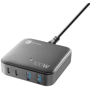 Cellularline - MULTIPOWER MAGNUS 100W - Oplader met 4 poorten GaN 100W - 2 USB-poorten 18W en 2 USB-C 100W poorten - Uitgerust met Gan technologie - Ideaal voor smartphones, tablets en computers