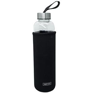 Nerthus FIH 648 fles zwart 600 ML, neopreen koffer, glas, herbruikbare fles, BPA-vrij