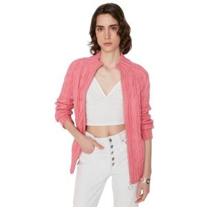 Trendyol Cardigan en tricot à col en V standard pour femme, rose, L