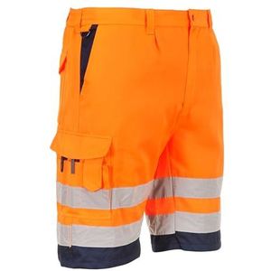 Portwest Korte broek van polykatoen met hoge zichtbaarheid, maat L, kleur: oranje/marineblauw, E043ONRL