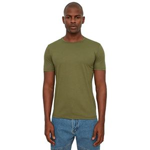 Trendyol Khaki T-shirt voor heren, getailleerde pasvorm, ronde hals en korte mouwen, Khaki (stad)