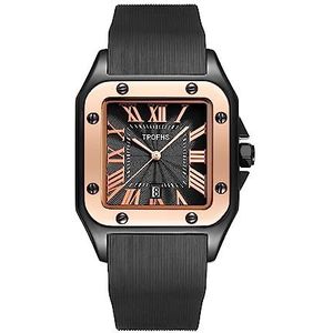 Basfur Horloges voor heren, analoog kwartshorloge voor heren met kalenderweergave, elegant en casual luxe herenhorloge met siliconen armband, Zwart, Modern