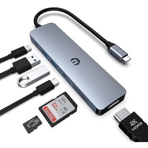 AYCLIF USB C-hub 7 in 1 USB C-adapter USB C naar HDMI Dual Monitor voor MacBook Pro/Air, HP, Dell, Surface, Multiport USB C Dockingstation (4K HDMI, 100W, Pd, 2 USB A 3.0, USB C 3.0, SD/TF-kaartlezer)