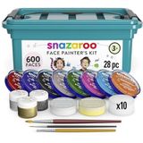 Snazaroo 1194020 Make-up koffer, 10 kleuren, 3 glittergels, 3 penselen, 10 sponsjes & make-up boek met stap-voor-stap instructies