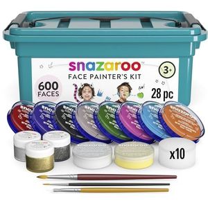 Snazaroo 1194020 Make-up koffer, 10 kleuren, 3 glittergels, 3 penselen, 10 sponsjes & make-up boek met stap-voor-stap instructies