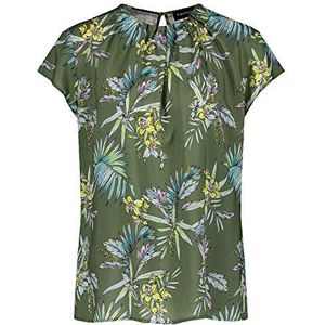 Taifun Damesblouse met all-over print, flatterend, botanisch groen patroon