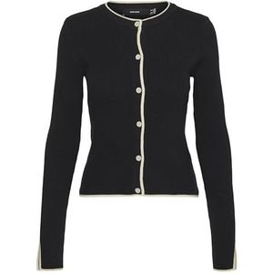 VERO MODA Vmjoan Ls O-hals knoop cardigan boo cardigan dames, Zwart / Details: berkencontrast