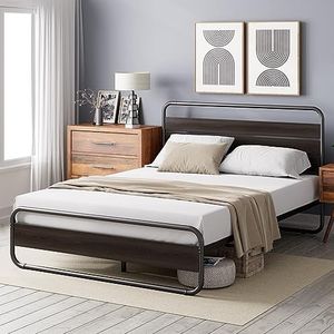 Zinus Soren Bedframe met metalen blad 31 cm met hoofdeinde en voetensteun, stalen lattenhouder voor volwassenen, kinderen, tieners, eenvoudige montage, 90 x 190 cm, zwart