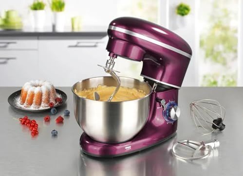 Keukenmachine 6 liter - 1500 watt bessen met planetaire mixer met roestvrijstalen kom, garde, deeghaak