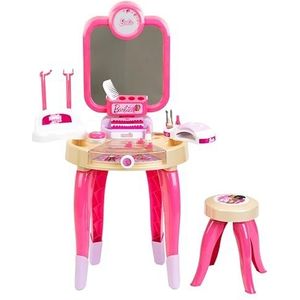 klein Theo 5721 Barbie Happy Vibes Schoonheidssalon, schoonheidssalon met draaibare spiegel en verlichting, make-uptafel met accessoires, speelgoed voor kinderen vanaf 3 jaar
