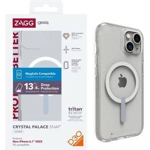 ZAGG Gear 4 Crystal Palace Snap D30 Hoes compatibel met iPhone 14, dun, licht, schokbestendig, MagSafe, draadloos opladen (transparant)