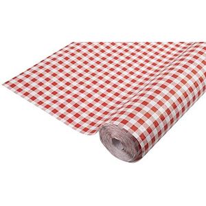 Pro tafelkleed: damastpapieren wegwerptafelkleed op een rol van 50 m lang en 1,20 m breed, rood geruite kleur. Damastpapier met een chic en klassiek universeel patroon, ref R485070I