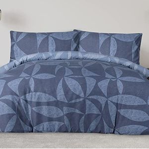 Sleepdown Geometrisch patroon, beddengoedset met dekbedovertrek en kussensloop, omkeerbaar, zacht, onderhoudsvriendelijk, blauw, eenpersoonsbed (135 x 200 cm)