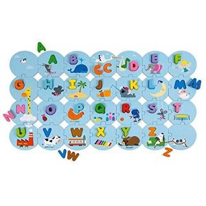 Janod - Puzzel alfabet 54 delen van hout – speelgoed om te ontwaken – leren alfabet en schrijven – poster inbegrepen – vanaf 3 jaar, J02707