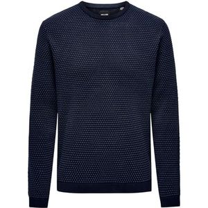 ONLY & SONS Onstapa Reg 12 Struc LS Crew Knit Noos gebreide trui voor heren, Navy Blazer/Mood Indigo Dots