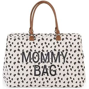 CHILDHOME, Mommy Bag, luiertas, moederschap, reistas, grote capaciteit, aankleedmat, verstelbare schouderriem, vakken, geïsoleerde tas, koffer, luipaard