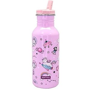 NERTHUS FIH 1155 drinkfles Kids Unicorn 500 ml van ultralicht aluminium met herziene sluiting, praktisch,