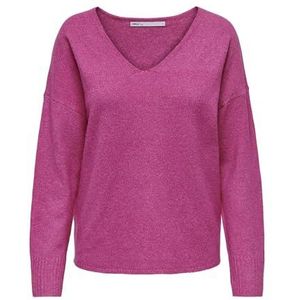 ONLY Vrouwelijke gebreide trui, V-hals, Framboos/details: gemengd