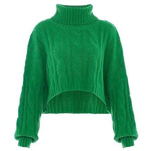 myMo Women's Femme Col Roulé Twist Courte Cape Manches Longues Acrylique Vert Taille M/L Pull Sweater, Medium, vert, M