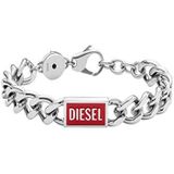 Diesel Armband van roestvrij staal met logo, voor heren, Dx1371040, lengte: 180-195 mm, breedte: 12 mm, hoogte: 4,3 mm, roestvrij staal, geen edelsteen, Roestvrij staal, Geen edelsteen