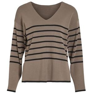 VILA Viostria V-hals L/S Rev Top-noos Gebreide damestrui, Fossiel/strepen: Black Beauty