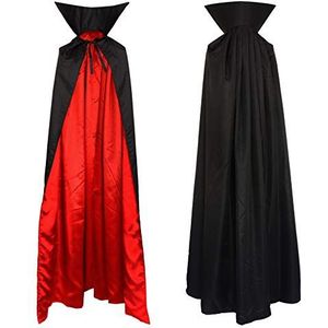 Vampire Cape met capuchon, opstaande kraag, jas, zwart, rood, volwassenen, 1,6 m