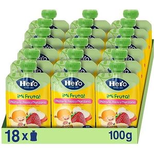 Hero Baby Mi Fruta - Compote in drinkfles banaan en aardbeien, 100% natuurlijke ingrediënten, voor baby's vanaf 12 maanden - 18 x 100 g