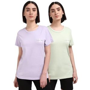 Calvin Klein Jeans Lot de 2 t-shirts Monologo Slim à manches courtes et col rond pour femme, Vert (vert céladon/lilas pastel), XL