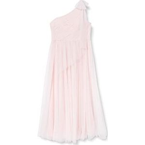 Gina Bacconi Dames maxi-jurk met strik en schouders, tule, gestippeld, lang, Roze
