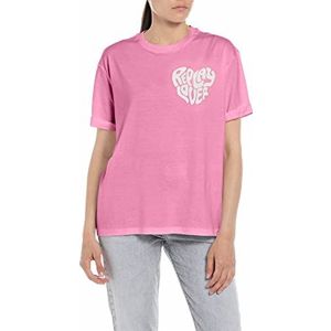 REPLAY Dames T-shirt, 307 Candy Pink, L, 307 Candy Pink