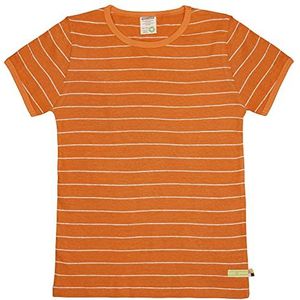 loud + proud Uniseks T-shirt met linnen gestreept, GOTS gecertificeerd, carround, 122-128, Carrot