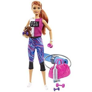 Barbie Wellnessbox met rode pop, puppyfiguur en 9 accessoires, speelgoed voor kinderen, GJG57