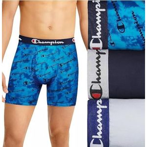 Champion Boxershorts voor heren, blauw bedrukt met Champion-logo, marineblauw/Silverstone, L, Blauwe print met Champion logo / marineblauw/Silverstone