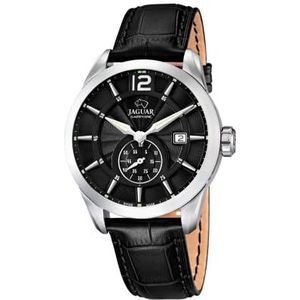 Jaguar Watches J663/4 herenhorloge, kwarts, analoog, leren armband, zwart/zwart, armband, zwart/zwart, Riem