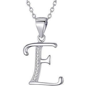 Morella damesketting zilver met letter E hanger 925 zilver gerodineerd met zirkoniasteentjes wit 45 cm