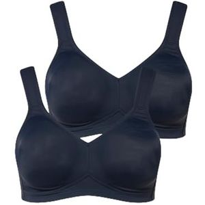 Ulla Popken BH van microvezel, set van 2 cups C-D damesbeha, Nachtblauw.