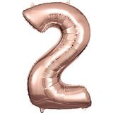 Amscan Folieballon cijfer 2, afmetingen 50 x 88 cm, roségoud, XXL, heliumballon, verjaardag, jubileum, feestdecoratie, 9906277