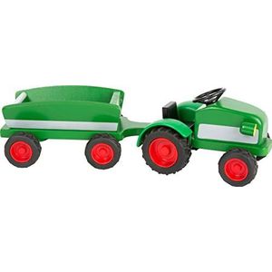 Woodfriends 11006 Tractor van hout, inclusief hanger, in mooi natuurlijk groen, geschikt voor boerderij, vanaf 3 jaar