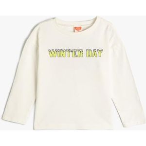 Koton T-shirt à manches longues et col rond pour bébé garçon avec détails imprimés en coton, Ecru (010), 6-9 Monate