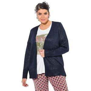 Ulla Popken Cardigan à manches longues pour femme, col en V, forme ouverte, Marine, 58-60