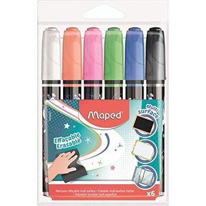 Maped Verpakking met 6 uitwisbare markers voor verschillende oppervlakken: wit, oranje, roze, groen, blauw en zwart, 743557, meerkleurig