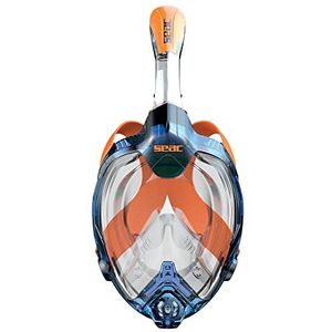 Seac Magica, Snorkelmasker, volledig gezicht, 180 graden, anti-condens, met zachte rok, legen en snorkel, met bovendeel, waterdicht, blauw/oranje, XS/S