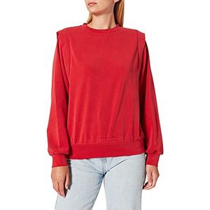 Taifun Sweatshirt voor dames met schouderbenadrukking, lange mouwen, T-shirt, lange mouwen, ronde hals, effen, Elektrisch Rood