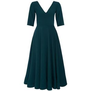 Swing Fashion Midi-jurk voor dames | elegante jurk | feestjurk | avondjurk | trouwjurk | baljurk | V-hals | 3/4 mouwen | groen | 34 (XS), groen, XS, Groen