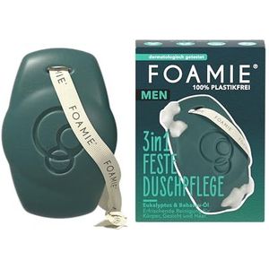 Foamie Men 3-in-1 Back to the Roots Massieve doucheverzorging voor lichaam, gezicht en haar, met babassu en eucalyptusolie, pH-huidneutraal, veganistisch en plasticvrij