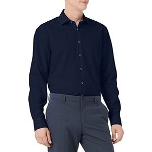 Seidensticker Strijkloos herenhemd met rechte snit, regular fit, ronde hals, borstzak, 100% katoen, blauw (donkerblauw 19)