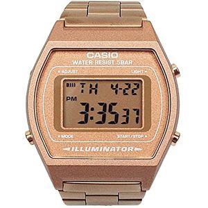 Casio Uniseks retro digitaal horloge B640WB met roestvrij stalen horlogeband, Rozengoud., one size