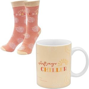 GRUSS & CO Set anti-stress mok sokken | Geschenkset met 1 mok en 1 paar sokken, porseleinen beker, 35 cl, damessokken maat 36-41 | cadeau voor vriendin, ontspanning